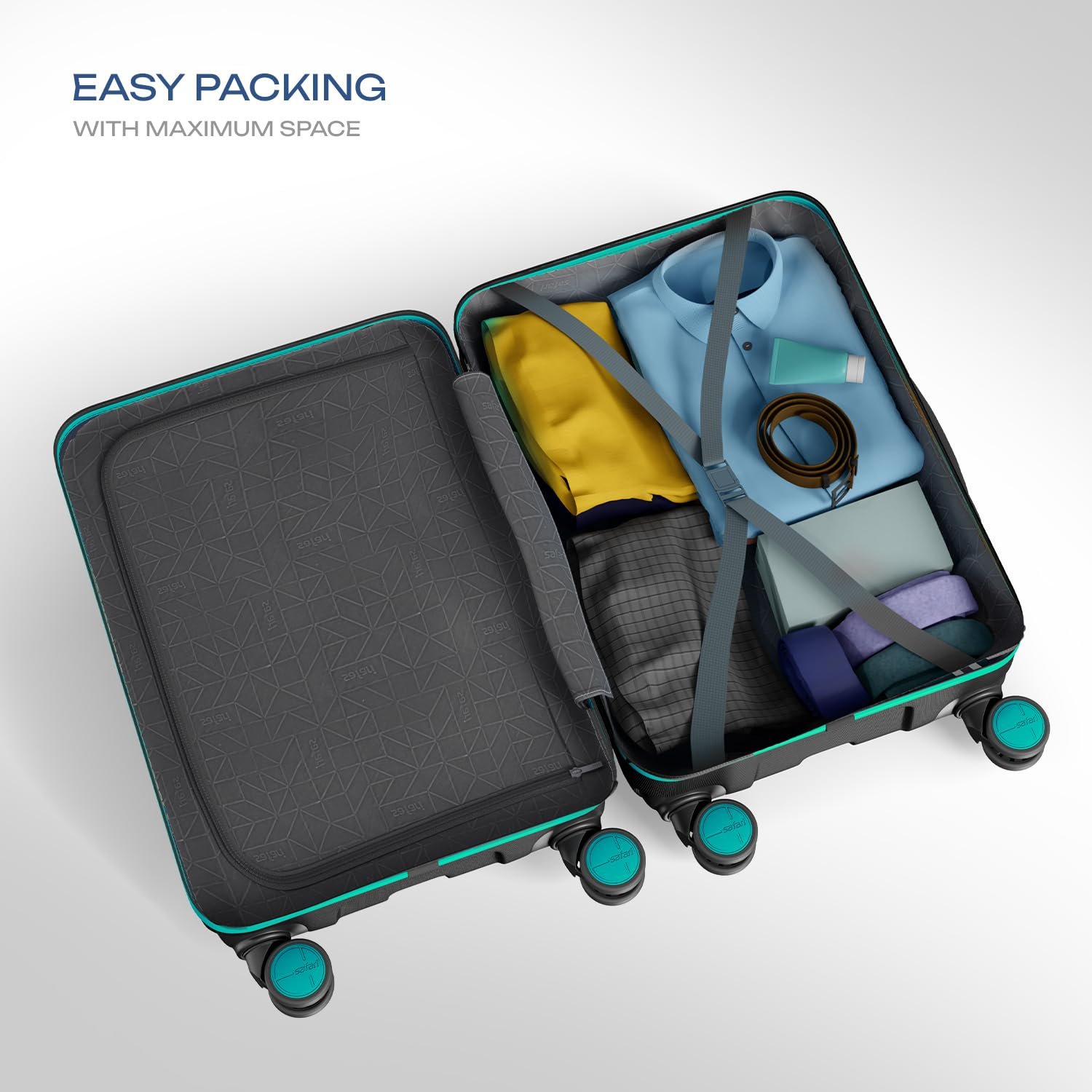 Safari Medium Thorium Neo 8 Wheels 66 Cm Check-in Trolley Bag Hard Case Polycarbonate 360 Degree Wheeling System Luggage, Trolley Bags for Travel, Suitcase for Travel, Black - Image 5