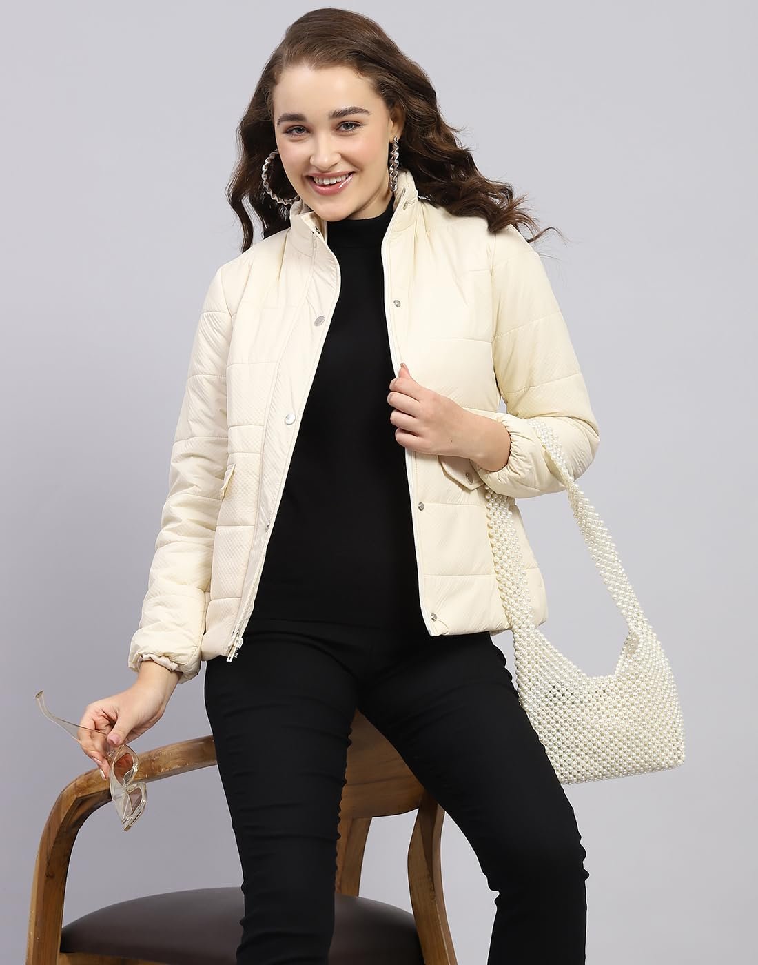 Monte Carlo Women's Polyester Blend Regular Solid Mock Neck Full Sleeve Jacket - Image 7