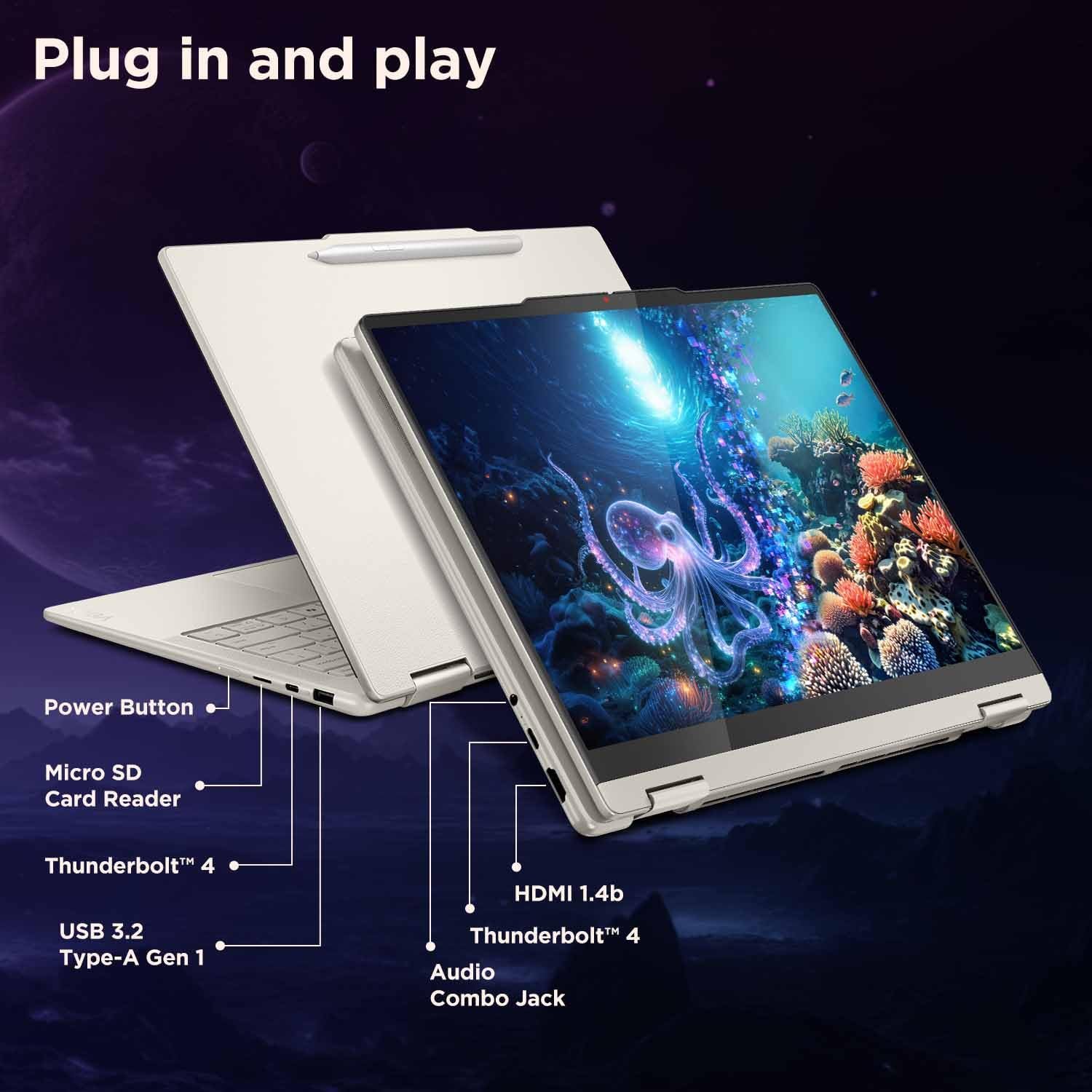 Lenovo Yoga 7 2-in-1 Intel Core Ultra 5 226V,Copilot+ AI PC(16GB RAM/1TB SSD/14(35.5cm)/WUXGA OLED/40 Tops/Win 11/Office Home 2024/Yoga Pen/1Yr ADP/Seashell/1.38Kg), 83JQ003YIN Convertible Laptop - Image 7