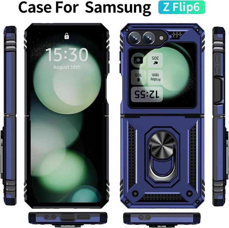 SkyTree Samsung Galaxy Z Flip 6, Robotic Sliding Camera Window Shock Proof Thunder Case, Dual Layer Hybrid Armor Back Cover Case with Kickstand for Samsung Galaxy Z Flip 6 - Blue - Image 2