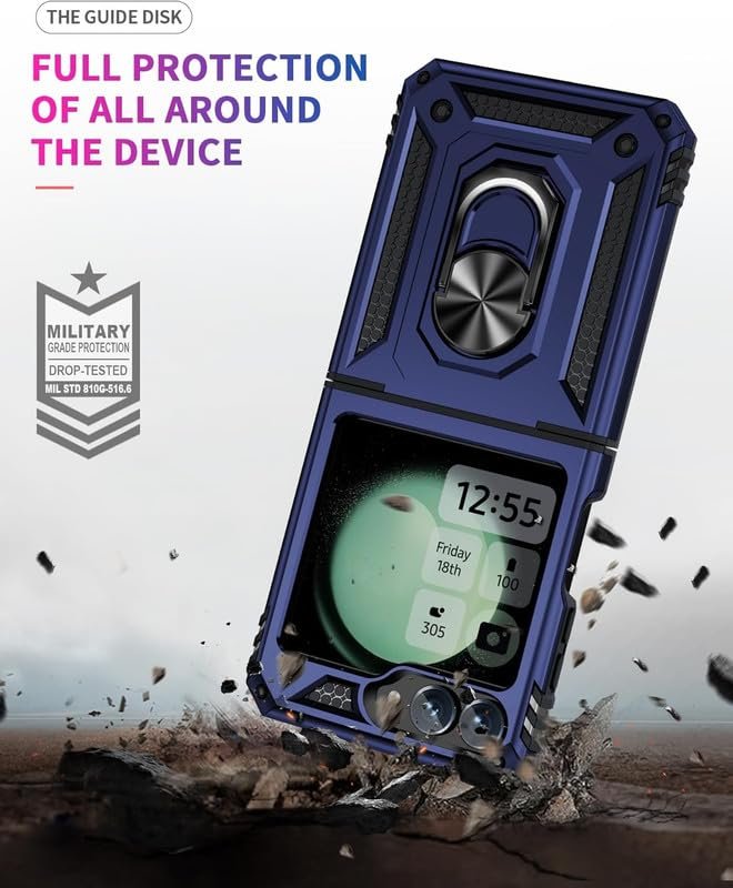 SkyTree Samsung Galaxy Z Flip 6, Robotic Sliding Camera Window Shock Proof Thunder Case, Dual Layer Hybrid Armor Back Cover Case with Kickstand for Samsung Galaxy Z Flip 6 - Blue - Image 3