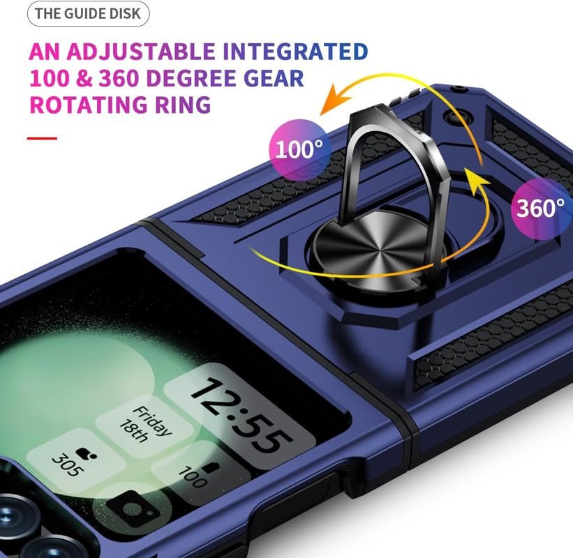 SkyTree Samsung Galaxy Z Flip 6, Robotic Sliding Camera Window Shock Proof Thunder Case, Dual Layer Hybrid Armor Back Cover Case with Kickstand for Samsung Galaxy Z Flip 6 - Blue - Image 4