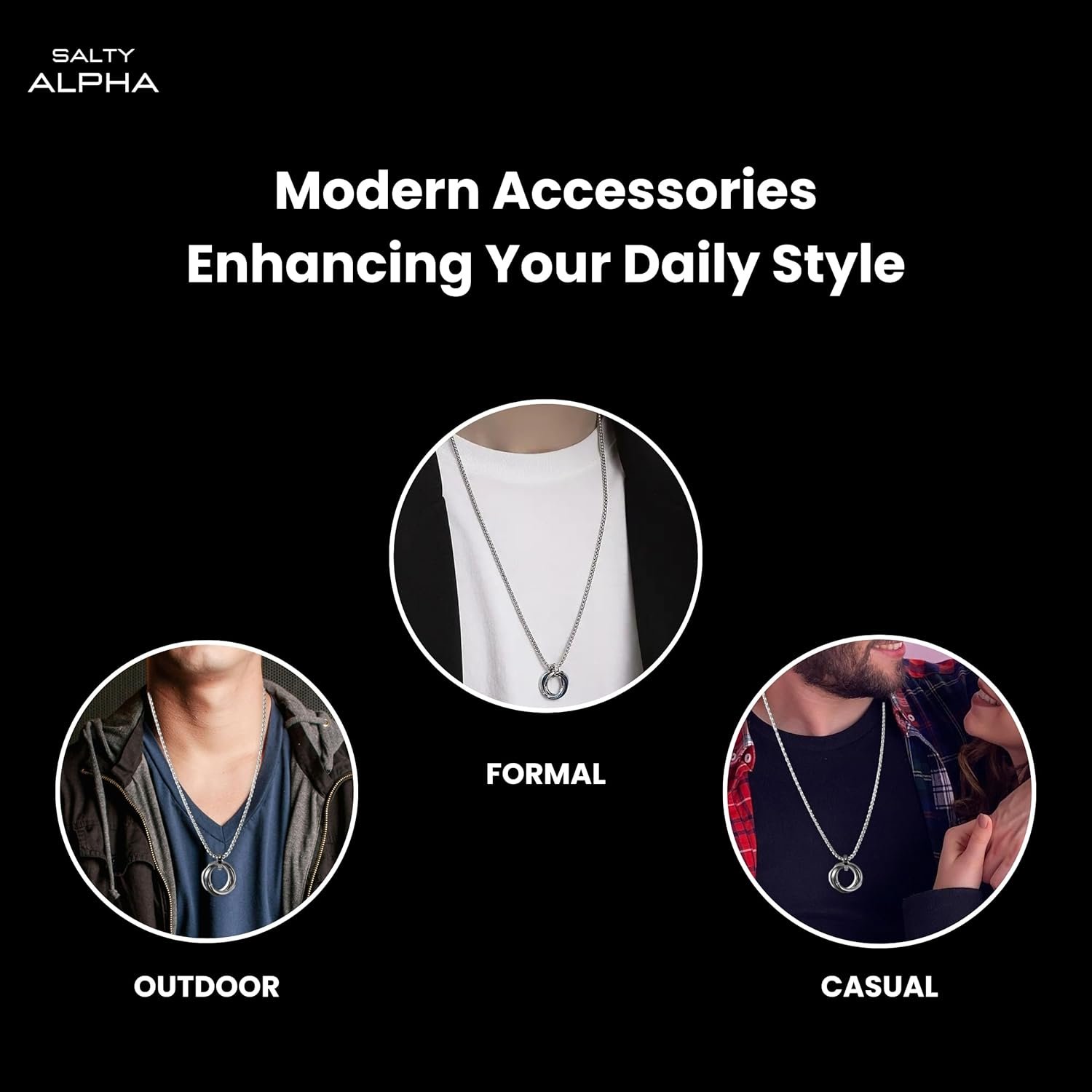 SALTY ALPHA Anti Tarnish Stainless Steel Rugged Black Locket Neck Chain for Men | Stylish Pendant Necklace | Jewellery Accessories for Boys | Minimal Jewelry | Gifts for Boyfriend & Husband | Gift for Diwali, Christmas, Marriage, Birthday - Image 5