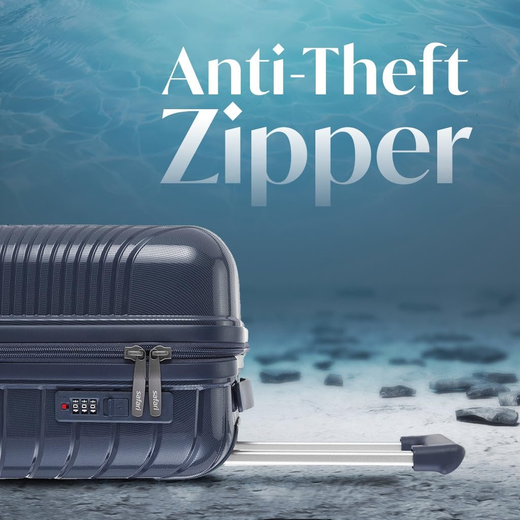 Safari Polycarbonate Hard Shell Atlantis 8 Wheels, Anti-Theft Zipper (Cabin & Check-in) Trolley Spinner Luggage Set of 3, 59Cm, 69Cm & 79Cm, Small, Medium, Large (Blue) - Image 5