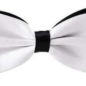 GOOD 1 STORE Doube Bowtie Mens Classic Multi Combo Pre-tied Satin Polyester Formal Bow tie Set For Boy Women and Men & Adjustable Length and Many Colors Option in bulk (1, White & Black)
