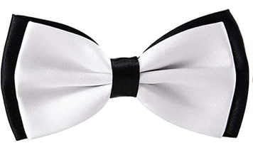 GOOD 1 STORE Doube Bowtie Mens Classic Multi Combo Pre-tied Satin Polyester Formal Bow tie Set For Boy Women and Men & Adjustable Length and Many Colors Option in bulk (1, White & Black)