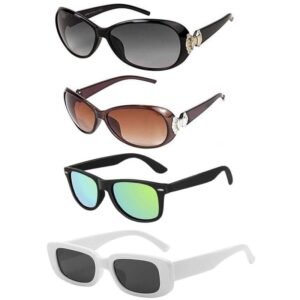 Unisex Butterfly, Rectangle, Retro Sunglasses For Women And Men | Stylish Classic Shades Black, Brown, Green, White | Latest Branded Combo Offer Pack UV400 Protection Fashion Glasses With Box #1005