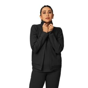BlissClub Women Polyester, Modal Spandex Ribsupreme Jacket, Front Pockets Full-Length Zipper,Cuffed At Sleeve,High Collar