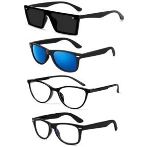 Unisex Classic Branded Combo Offer Pack Of UV400 Protection Latest Stylish Frame Square, Rectangle, Cateye Sunglasses For Men And Women | Black, Blue, Transparent Trendy Glasses With Box/Case – #535