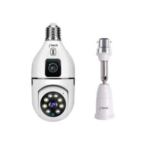 IFITech 4MP Dual Lens WiFi Bulb Camera | Indoor Security and Color Night Vision | 360° Adjustable View, Two‑Way Audio, App Control | WiFi Bulb Security Camera with Adjustable Extension Bulb Holder