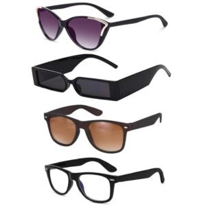 Unisex Cateye, MCStan, Rectangle Sunglasses For Women And Men | Stylish Classic Shades Black, Brown, Clear | Latest Branded Combo Offer Pack UV400 Protection Fashion Glasses With Box #1492