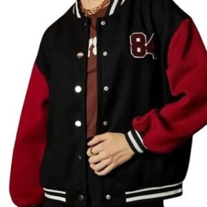 Women’s Casual Solid Button Round Neck Full Sleeve Colorblock Bomber Varsity Jacket