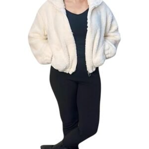 Women’s Fleece Fluffy Yarn Full -Zip Standard Length Jacket (IN, Alpha, S, Regular, White)
