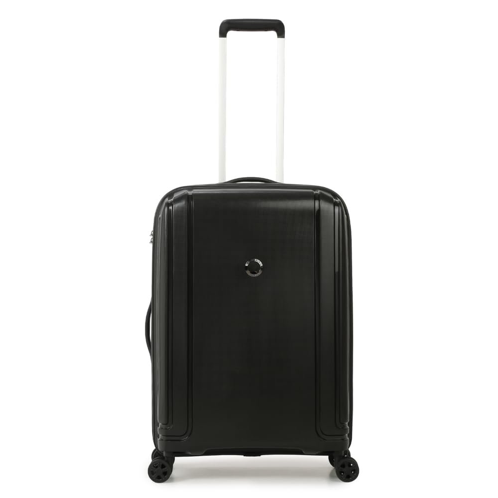Delsey Paris Brisban 66 cms Medium Size Check-in Polypropylene Hard Sided 8 Wheels Spinner Suitcase/Trolley Bag for Travel with TSA Lock- Black