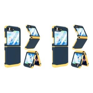 ZORBES® Phone Case for Samsung Galaxy Z Flip 6 TPU with 3.4 inch External Screen Cover Fashion Contrast Color One-Piece Hinged Dark Blue 2PCS