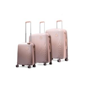 Genie Polycarbonate (Pc) Spinner Scarlett Hard Trolley Bag Luggage with Expander,TSA Lock,4 Wheels,Toiletry Pocket,Shoe Pouch,Packing Cubes & Dual Wheels-Small,Medium & Large Set-Coral Cloud,78 cm