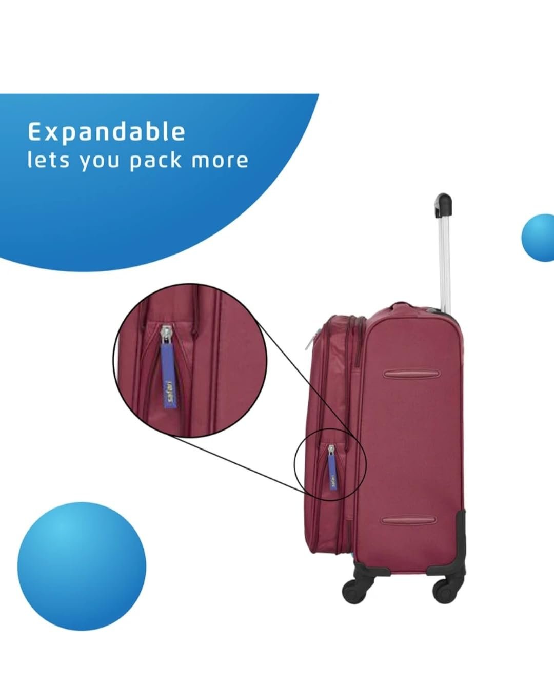 Safari Star Trolley Suitcase, Medium Size, 4 Wheels, Premium Fabric, Fixed Combination Lock, Maroon - Image 6