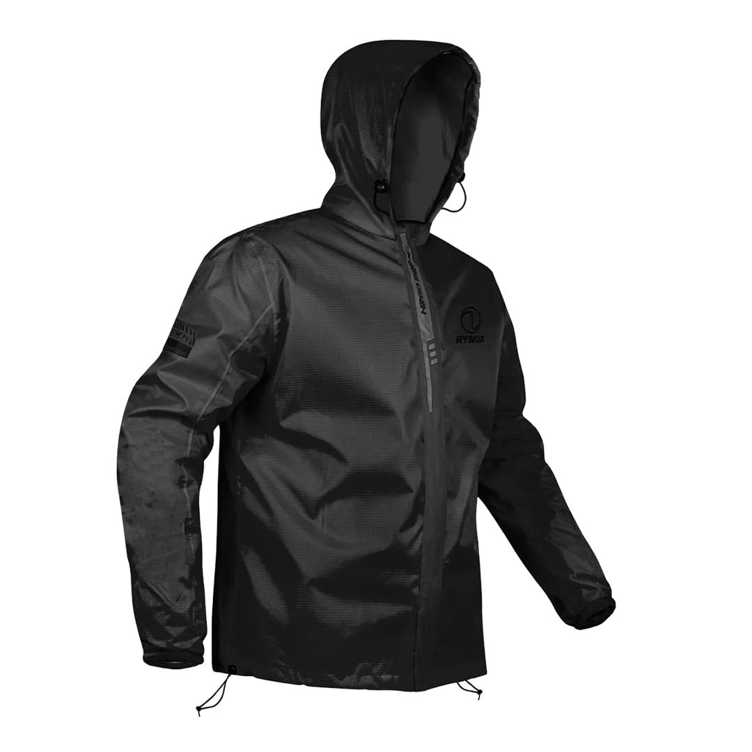 Rynox Unisex Adult H2Go Pro 3 Rain Standard Length Jacket I 15000mm Waterproof Nylon Shell | Motorcycle Riding Rain Jacket | Heat Sealed Seams | Drycore WR Zippers - Black, 3XL