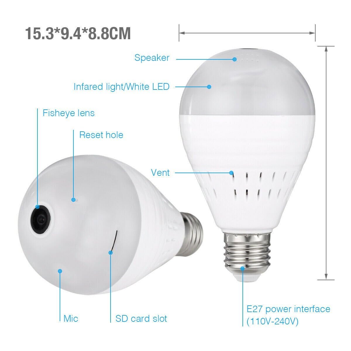 DDLC 1080p WiFi Bulb CCTV cameraWireless PTZ Bulb Shape V380 Pro | Indoor 360° Smart Home Security Camera Light Vision 24x7 Continuous Recording with Motion Sensor LED Lights (Bulb Camera) - Image 2