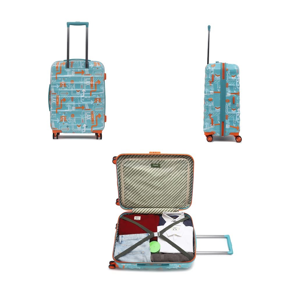 uppercase Jfk Inline Trolley Bag Set Of 2 (Small,Medium)|Hardshellsided Polycarbonate Printed Luggage|Check-In Luggage|Combination Lock|8 Wheel Trolley Bag|Suitcase For Unisex| (Teal Blue),H-75.5 cms - Image 3