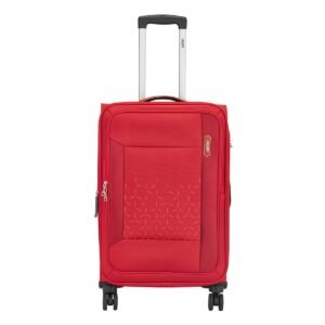 Safari Crystal Soft-Sided Polyester 5 Years Warranty 8 Wheel Double Spinner Suitcase Luggage (Medium (71 cm), RED)