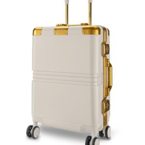 Maleta Gold Series Check-In Medium | 24 Inch, Corner Protection| Aluminium Frame | Medium Size Hard Trolley Bags with Spinner Wheel For Luggage| Suitcase For Travel (White, Checkin-Medium)
