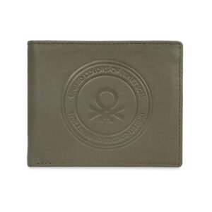 UNITED COLORS OF BENETTON Men RFID Protected Savile Global Coin Wallet – Olive, No. of Card Slot: 4 | Embossed Global Coin Wallet with Side Closure | Leather