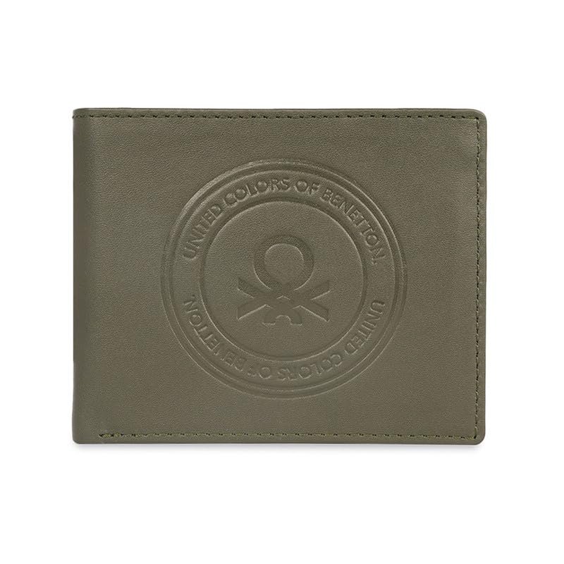 UNITED COLORS OF BENETTON Men RFID Protected Savile Global Coin Wallet - Olive, No. of Card Slot: 4 | Embossed Global Coin Wallet with Side Closure | Leather