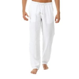 Men’s Summer Loose Simple Long Pants Solid And Fashionable Pure Cotton And Linen Trousers