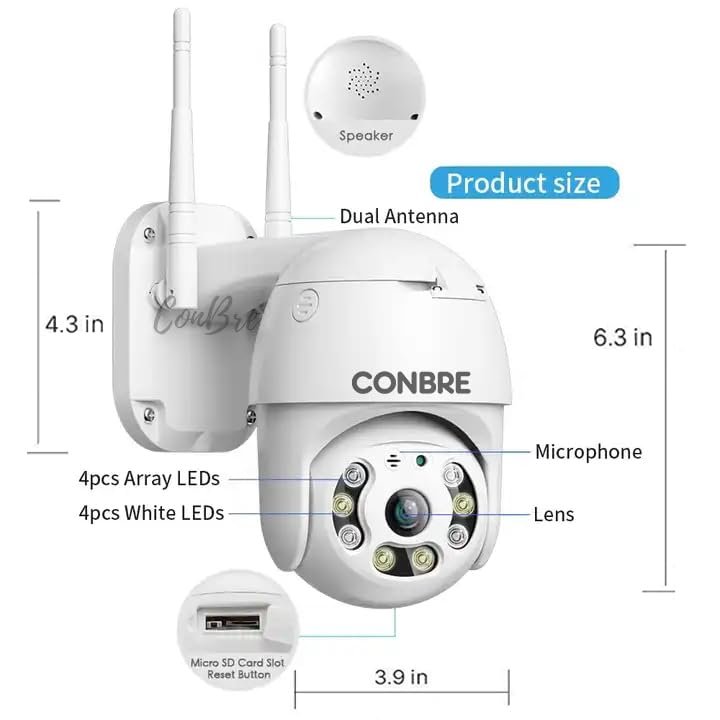 Conbre UltraXR 2MP Outdoor Smart WiFi Wireless IP CCTV Security Camera | Colored Night Vision | 2-Way Audio | Motion Track | Cruise Mode | Support 128 GB Micro SD Card Slot - Image 6