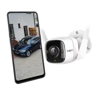 Tapo 4MP 2K QHD (2560X1440) Outdoor CCTV Security Wi-Fi Smart Camera -Alexa Enabled -Weatherproof -Full Color Starlight Night Vision -2-Way Audio -Up to 256 GB SD Storage – C320Ws- White