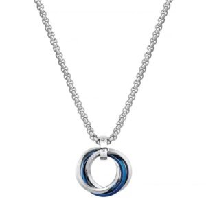 Silver Chain for Man, Blue Three-Ring Necklace for Men, Stylish Neck Chain for Boys, Anime Accessories, Locket for Men, Fashion Jewelry