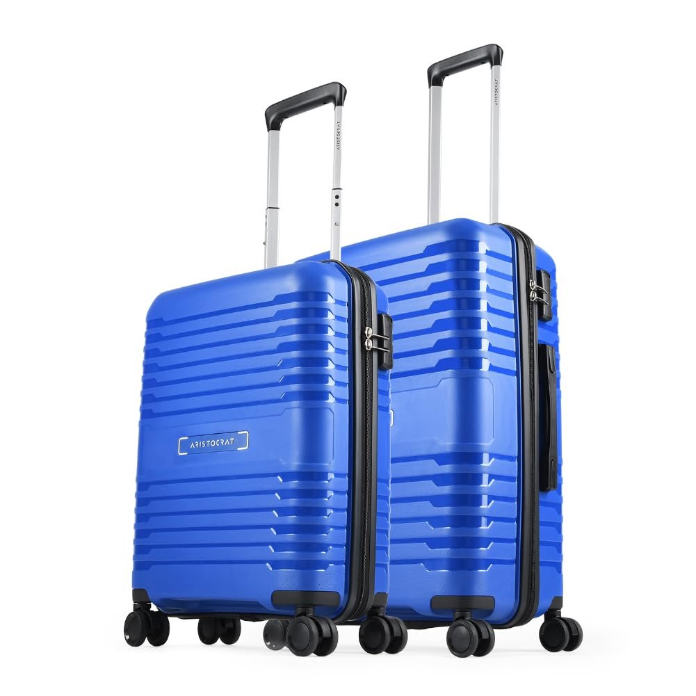 Aristocrat Harbour Set of 2 Trolley Bag 55, 66 cm | Small+Medium | Polypropylene Hard Luggage | Smooth 8-Wheel Suitcase | Combination Lock with Sturdy Zipper | 7-Year Warranty - Unisex (Blue)