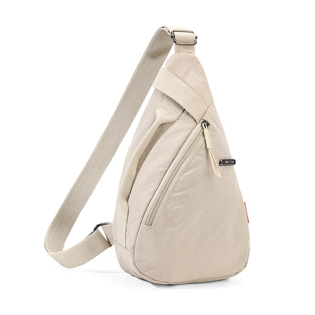 PALAY® Chest Bag for Women Men Fashion Nylon Lightweight Shoulder Bag Front Back Sling Shoulder Bag Zipper Pouch Day Bag with Handle Casual Beige Chest Bag for Hiking, Work