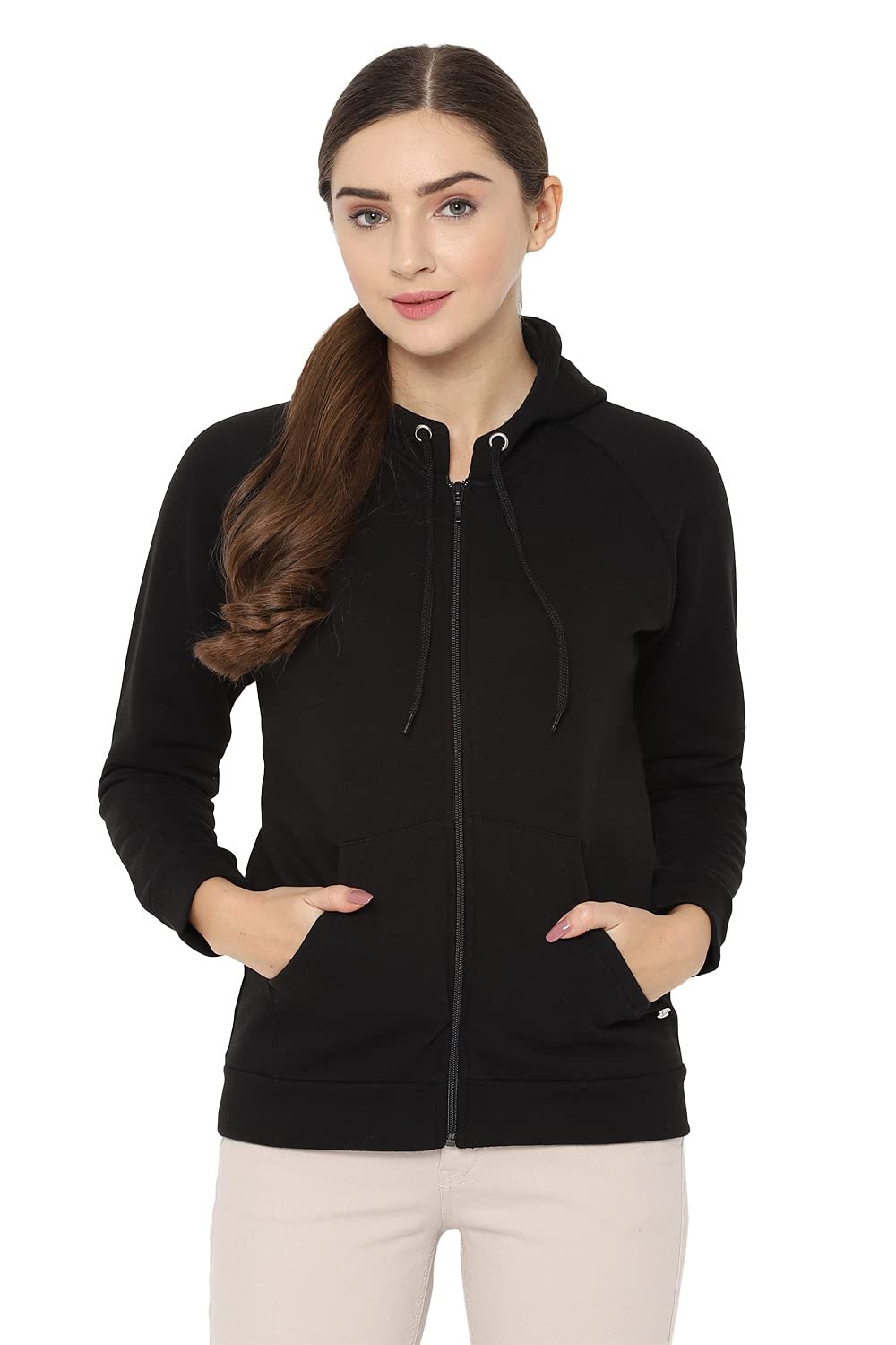 Allen Solly Women's Synthetic Hooded Neck Sweatshirt | Long Seelves Regular Fit Zipper