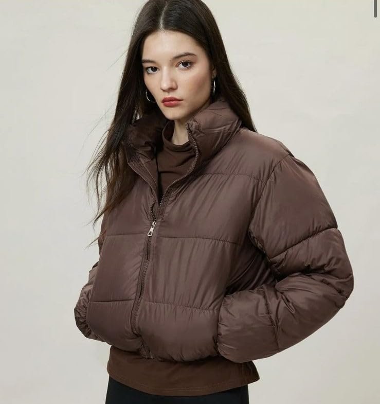 CRAMPLE® Women Faux Leather Crop Jacket Long Quilted Hood Puffer Winter Coat - Image 3