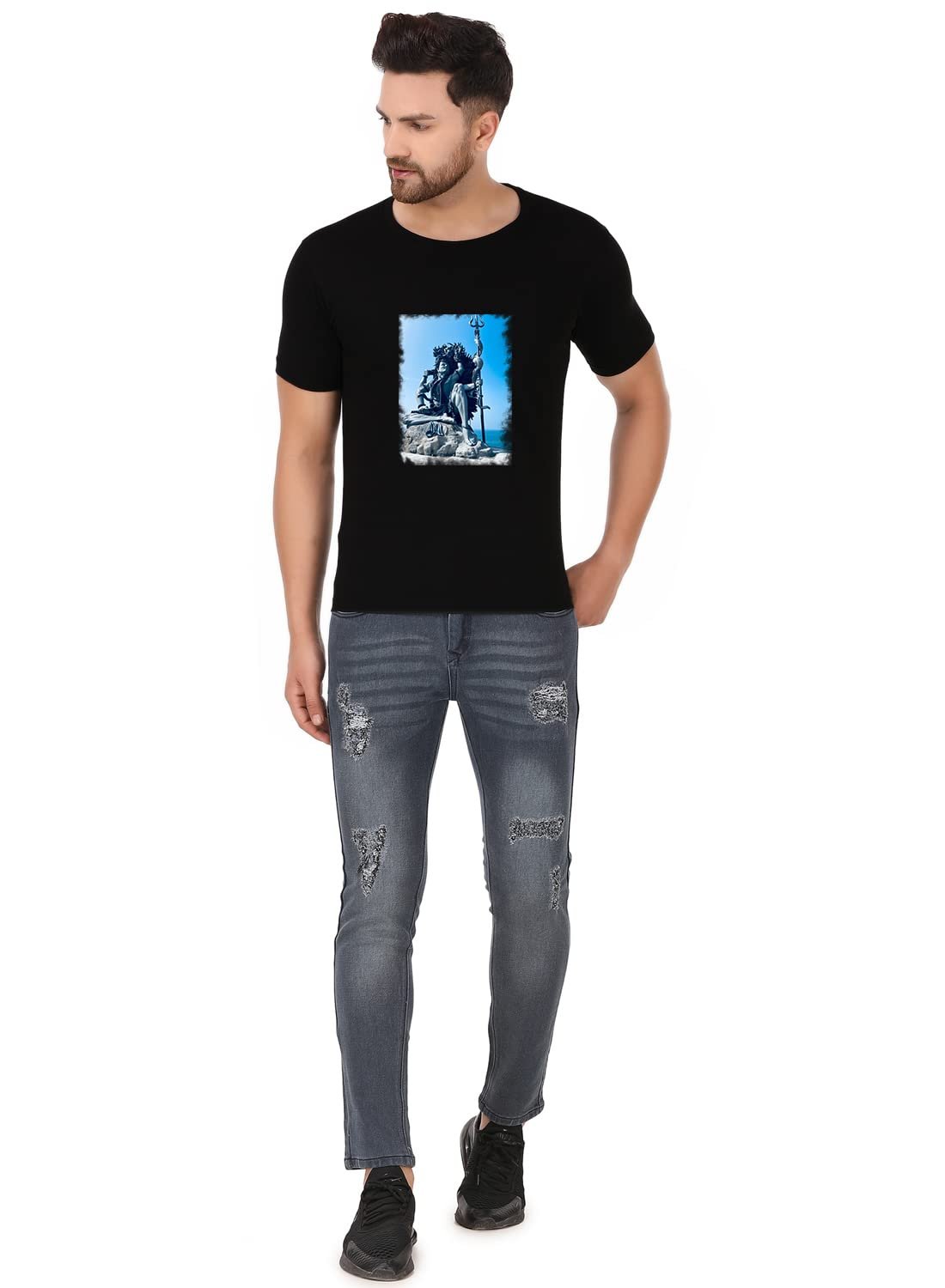 prabhu bhakti Shiva Image T-Shirt Mahakal Shiva Printed T Shirt Latest Collection Mahadev Tshirts Regular Fit Black Tshirt for Men Online Soft Cotton Black Printed T-Shirt - Image 5