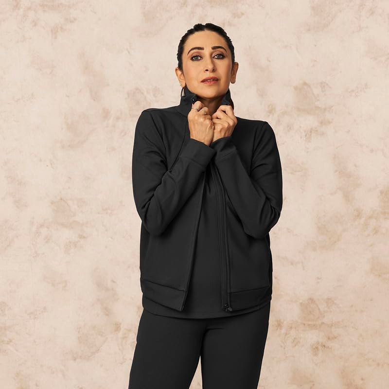 BlissClub Women Polyester, Modal Spandex Ribsupreme Jacket, Front Pockets Full-Length Zipper,Cuffed At Sleeve,High Collar - Image 2