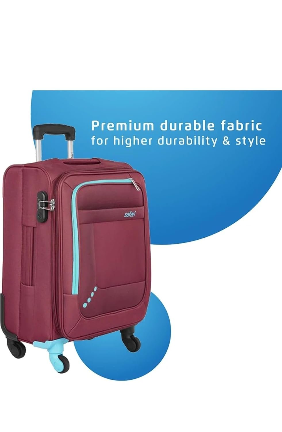 Safari Star Trolley Suitcase, Medium Size, 4 Wheels, Premium Fabric, Fixed Combination Lock, Maroon - Image 3