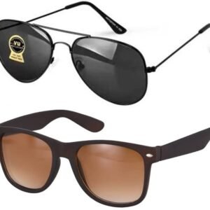 Black & Brown Aviator Rectangular Combo Sunglasses for Men And Women with UV Protection (Lens Black & Brown || Frame-Black || FRH-588) – Pack of 2