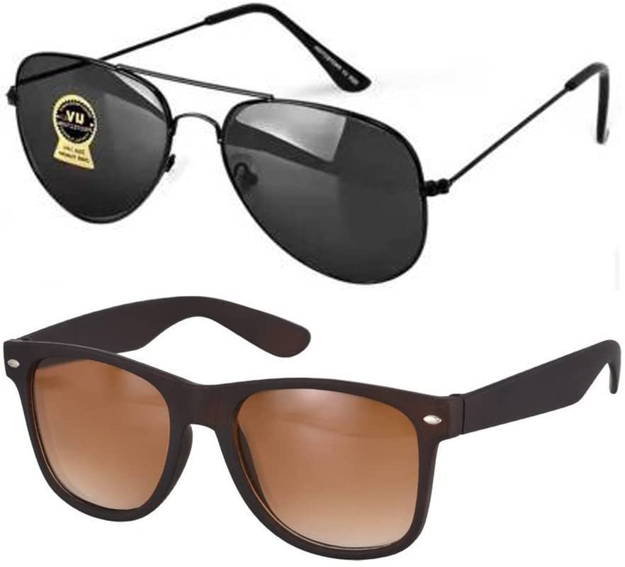 Black & Brown Aviator Rectangular Combo Sunglasses for Men And Women with UV Protection (Lens Black & Brown || Frame-Black || FRH-588) - Pack of 2