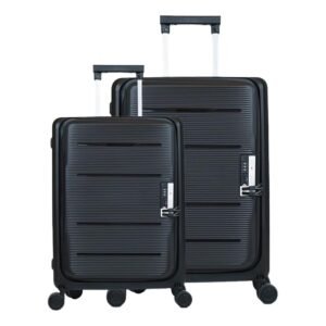 Kuber Industries Plastic Hard Shell 8 Wheels Double Spinner Luggage Bag | Trolley Bags for Travel | Collapsible Luggage Bag | 20B-24B Inch | Black, Small