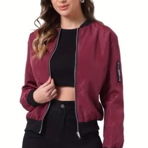 TAGAS Women’s Solid Bomber Jacket – Lightweight Zip-Up Stylish Casual Wear – Full Sleeve Windcheater for Girls & Women