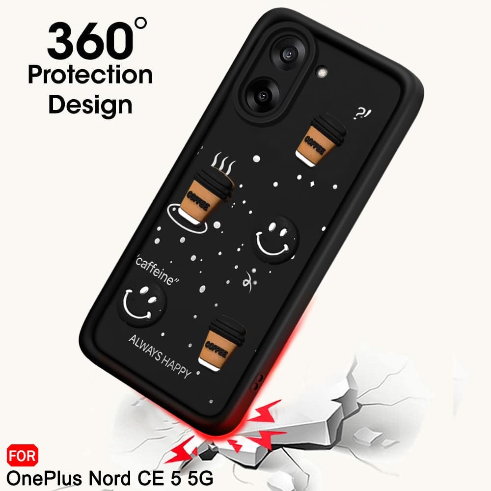 TheGiftKart Back Cover Case for OnePlus Nord CE 5 5G | Cute Fun Cartoon 3D Smiley Coffee Case | Full Camera Protection | Shockproof Back Cover Case for OnePlus Nord CE 5 5G (Silicone, Black) - Image 6
