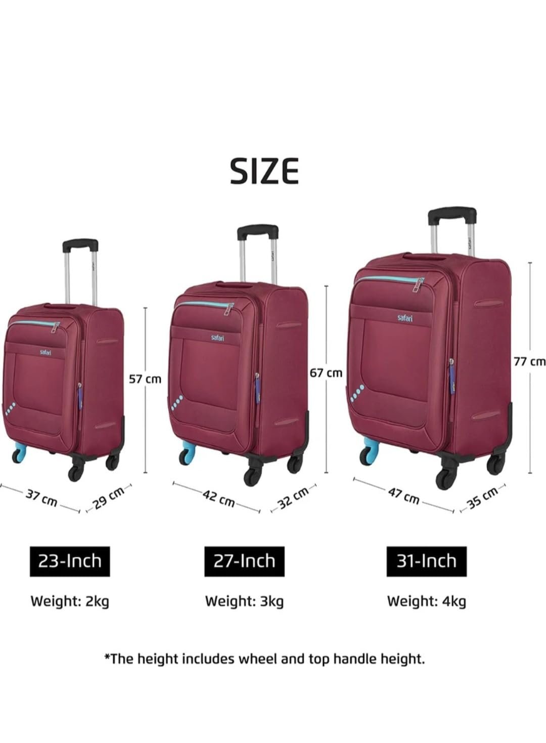 Safari Star Trolley Suitcase, Medium Size, 4 Wheels, Premium Fabric, Fixed Combination Lock, Maroon - Image 7
