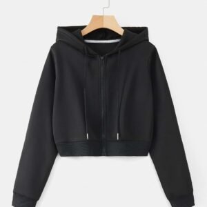 2 Pc Collection Casual Wear Solid Crop Zipper Jacket Hooded Neck Full Sleeves Hoodie for Women