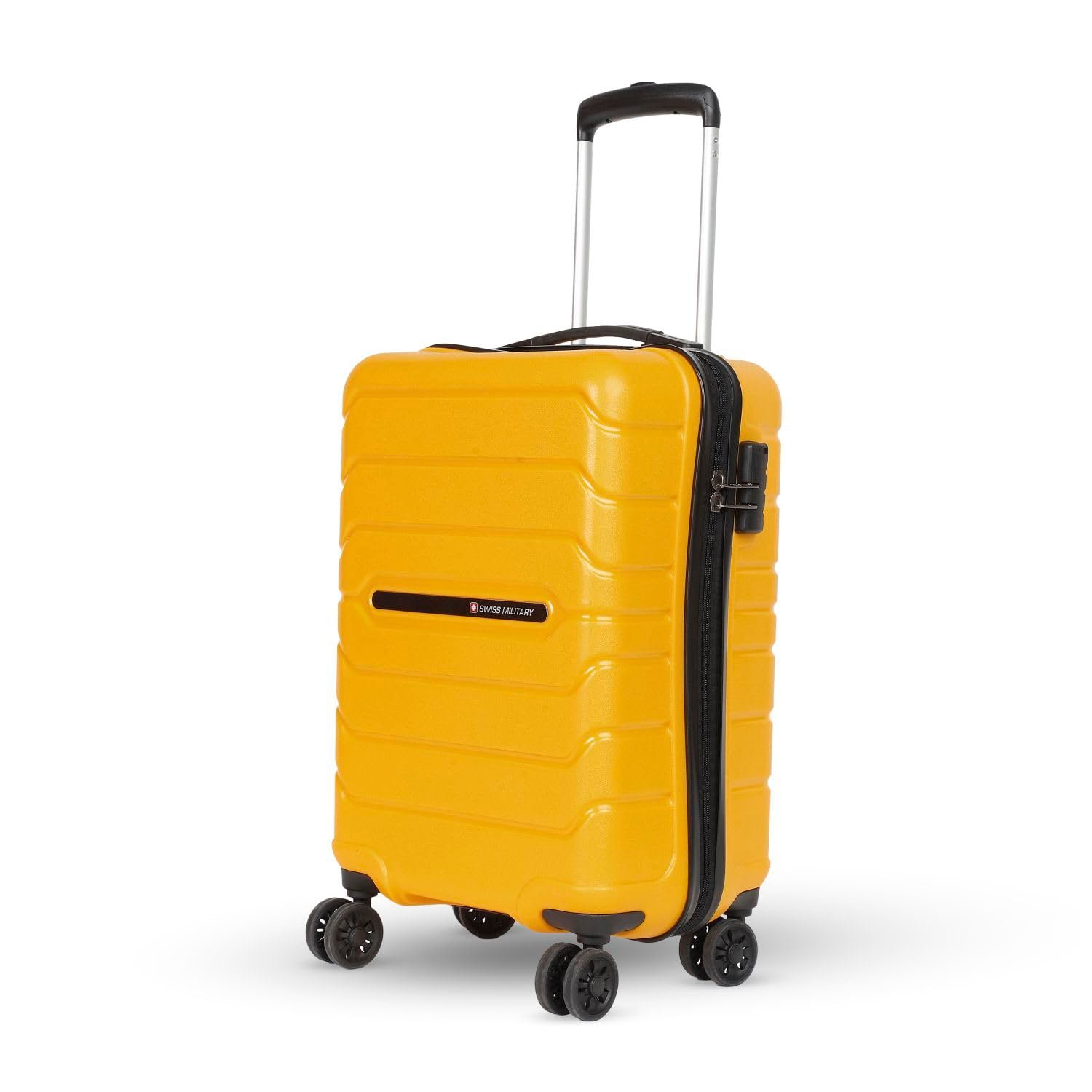 Swiss Military Rhombus 55 Cms Cabin Luggage Yellow - Lightweight Polycarbonate Hardshell Carry-On Suitcase, 8-360° Rotating Spinner Wheels, Fixed Combination Lock, Push Button Handle, Travel Bag