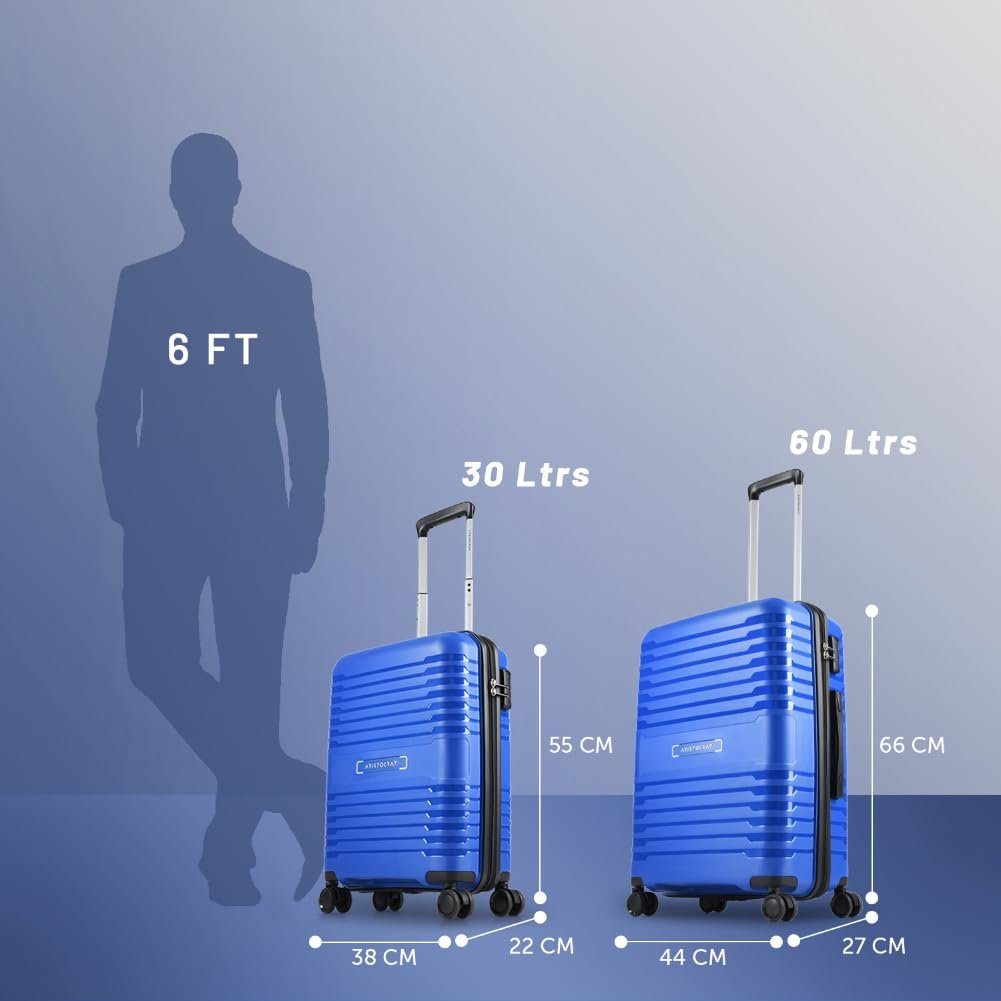 Aristocrat Harbour Set of 2 Trolley Bag 55, 66 cm | Small+Medium | Polypropylene Hard Luggage | Smooth 8-Wheel Suitcase | Combination Lock with Sturdy Zipper | 7-Year Warranty - Unisex (Blue) - Image 5