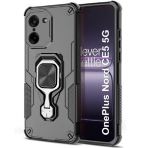 TheGiftKart Tough Armor Bumper Back Case Cover for OnePlus Nord CE 5 5G | Ring Holder & Kickstand in-Built | 360 Degree Protection Back Case Cover for OnePlus Nord CE5 5G (PC & TPU, Black)