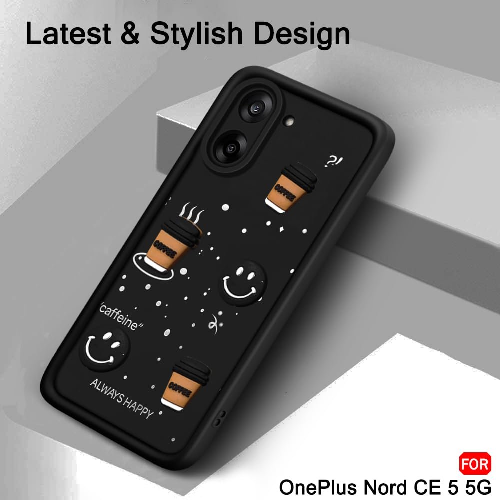 TheGiftKart Back Cover Case for OnePlus Nord CE 5 5G | Cute Fun Cartoon 3D Smiley Coffee Case | Full Camera Protection | Shockproof Back Cover Case for OnePlus Nord CE 5 5G (Silicone, Black) - Image 4